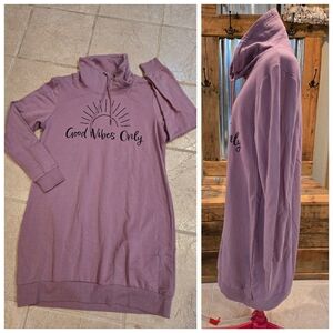 New Mauve Extra Long Sweatshirt M-L Serra "Good Vibes Only" Cowl Neck